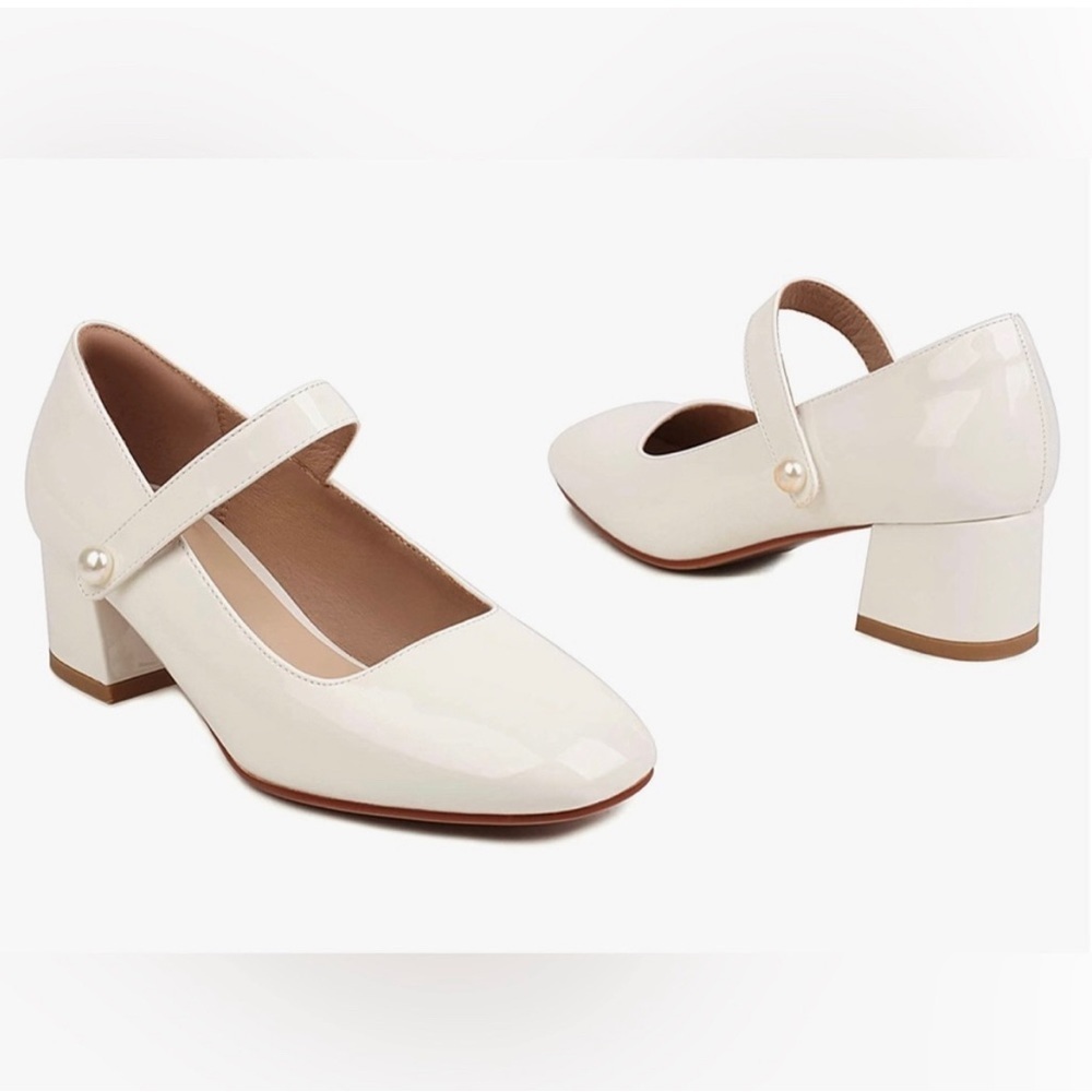 Naiyee Mary Jane Women Chunky Block Heel Square Toe Vegan Leather Size 8 US - Picture 2 of 8